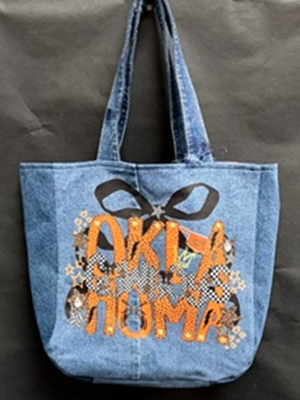 Oklahoma Denim Tote Bag, Handmade Upcycled Jean Purse, Western Boho Shoulder Bag